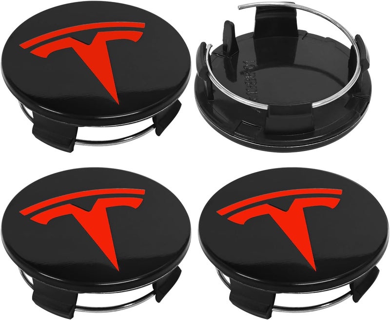 Knomix 4 Pack Exterior Decoration Wheel Center Cover for Tesla Model 3 Model Y,56mm Hubcaps Wheel Rim Cover Tesla Center Caps Hubcaps+20 Black Lug Nut Covers (Glossy Black+Red Emblem) - Image 5